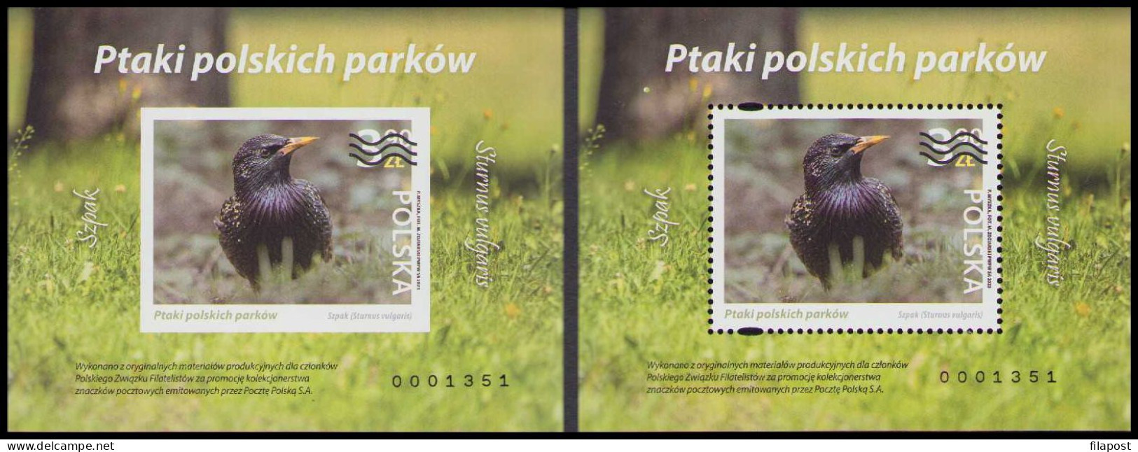 Poland 2023 / Birds Of Polish Parks - Starling, Spike Bird, Nature, Animal / 2 Blocks / Official Reprint MNH** - Proofs & Reprints