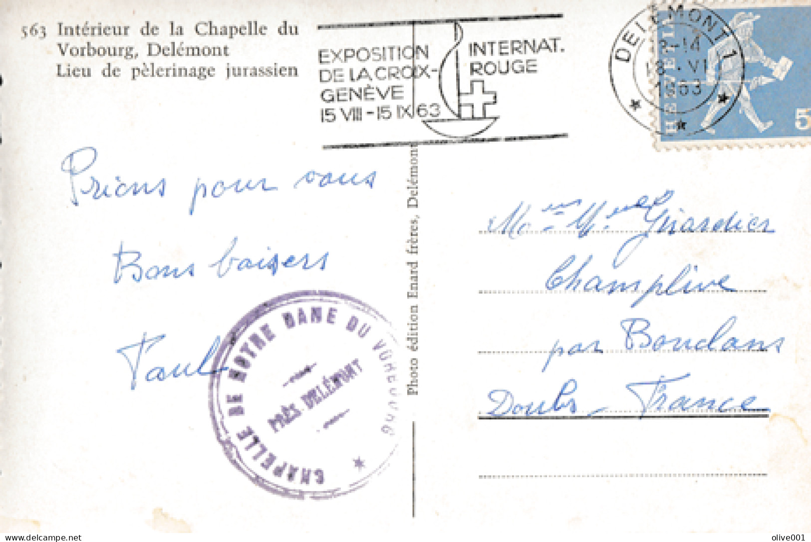 Jura - Delémont - Intérieur De La Chapelle Du Vorbourg - Voyagée Le 18/06/1963 Pour Champlive Doubs France - Delémont