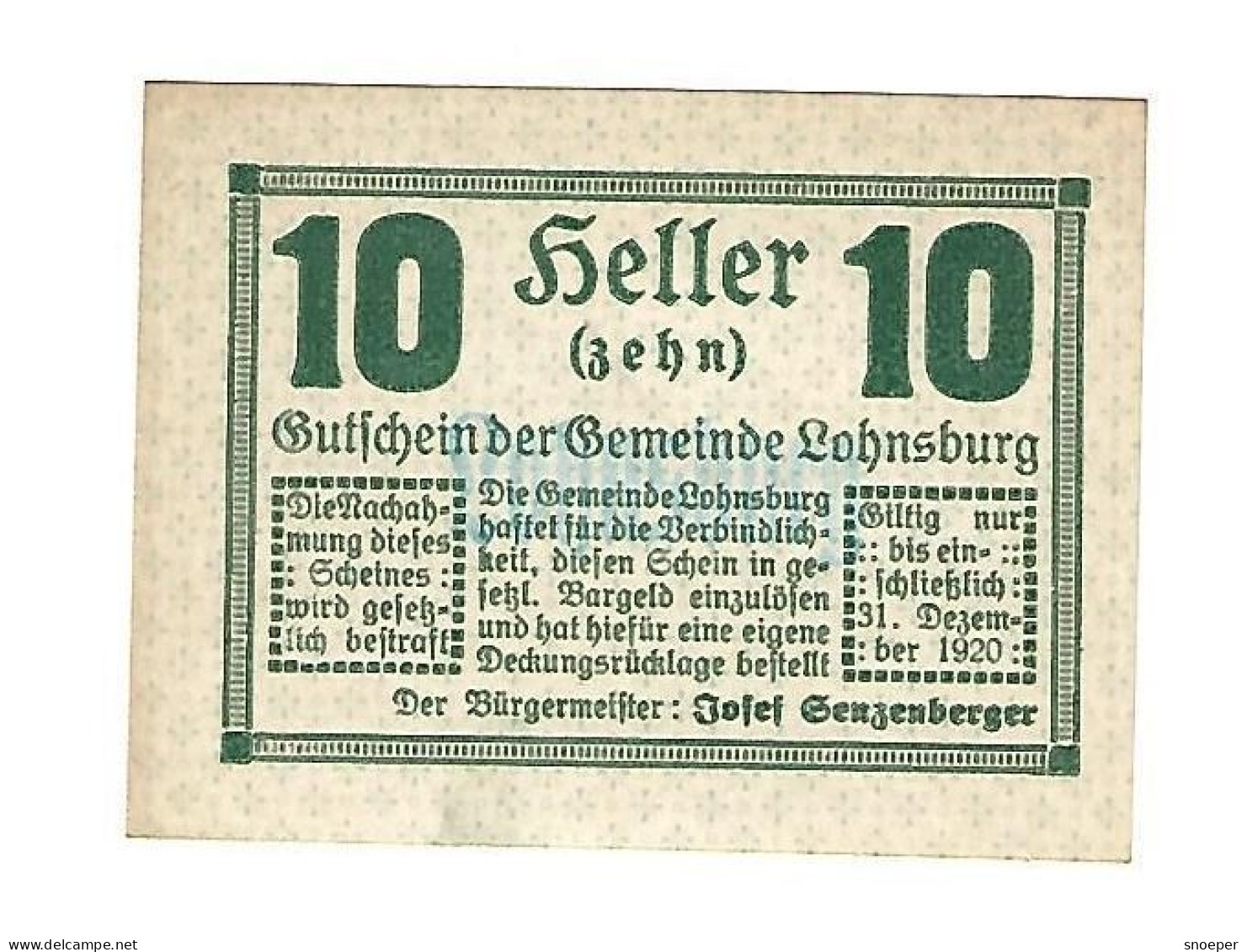 *notgeld   Austria Lohnsburg 10 Heller    561/1b  Cat Val 5,00 Euro - Autriche