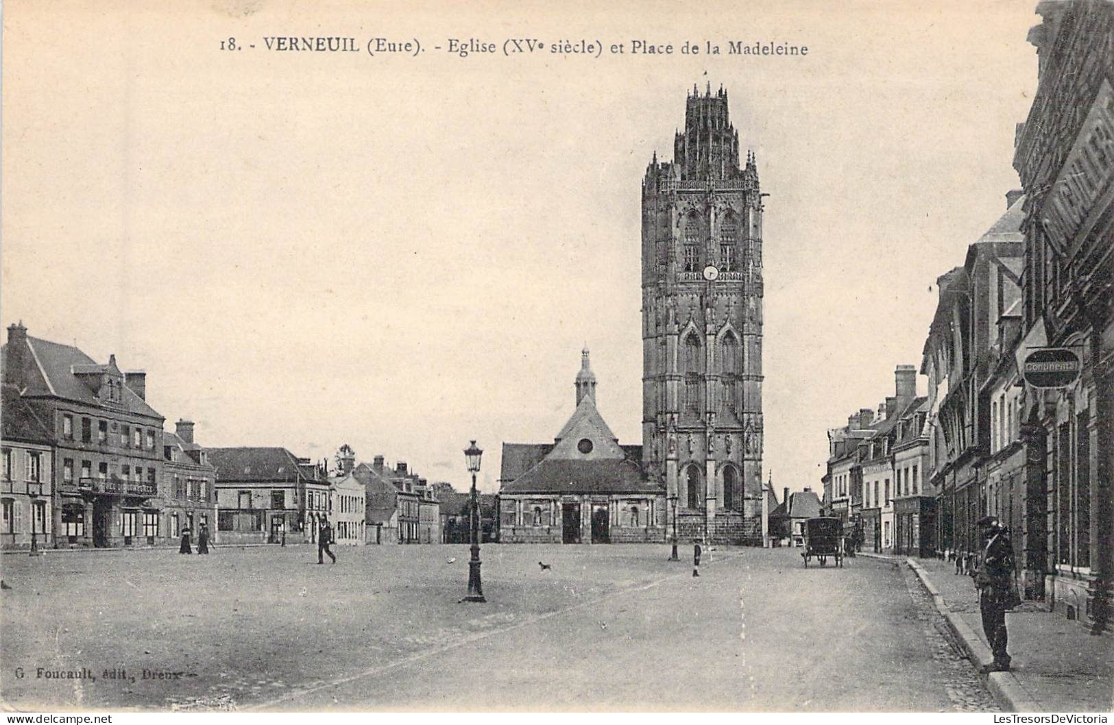 FRANCE - 27 - VERNEUIL - Eglise XVe Siècle Et Place De La Madeleine - Edit G Foucault - Carte Postale Ancienne - Verneuil-sur-Avre