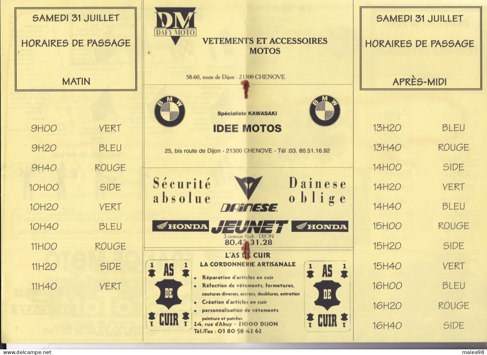 MOTO,,, JOURNEE PORTES OUVERTES 1999 CIRCUIT DE DIJON -PRENOIS  ORGANISE PAR ASSOCIATION DIJON MOTO CLUB - Moto