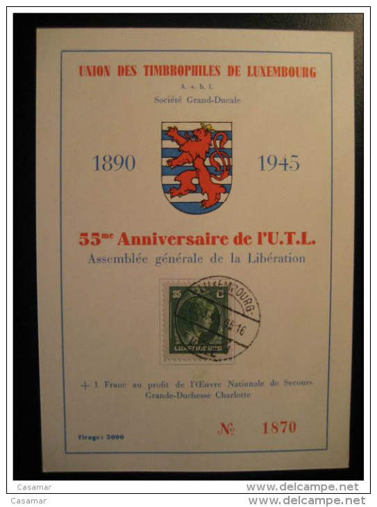 1945 Liberation WW2 WWII Cancel + Stamp On Card Luxembourg Militar War - Commemoration Cards