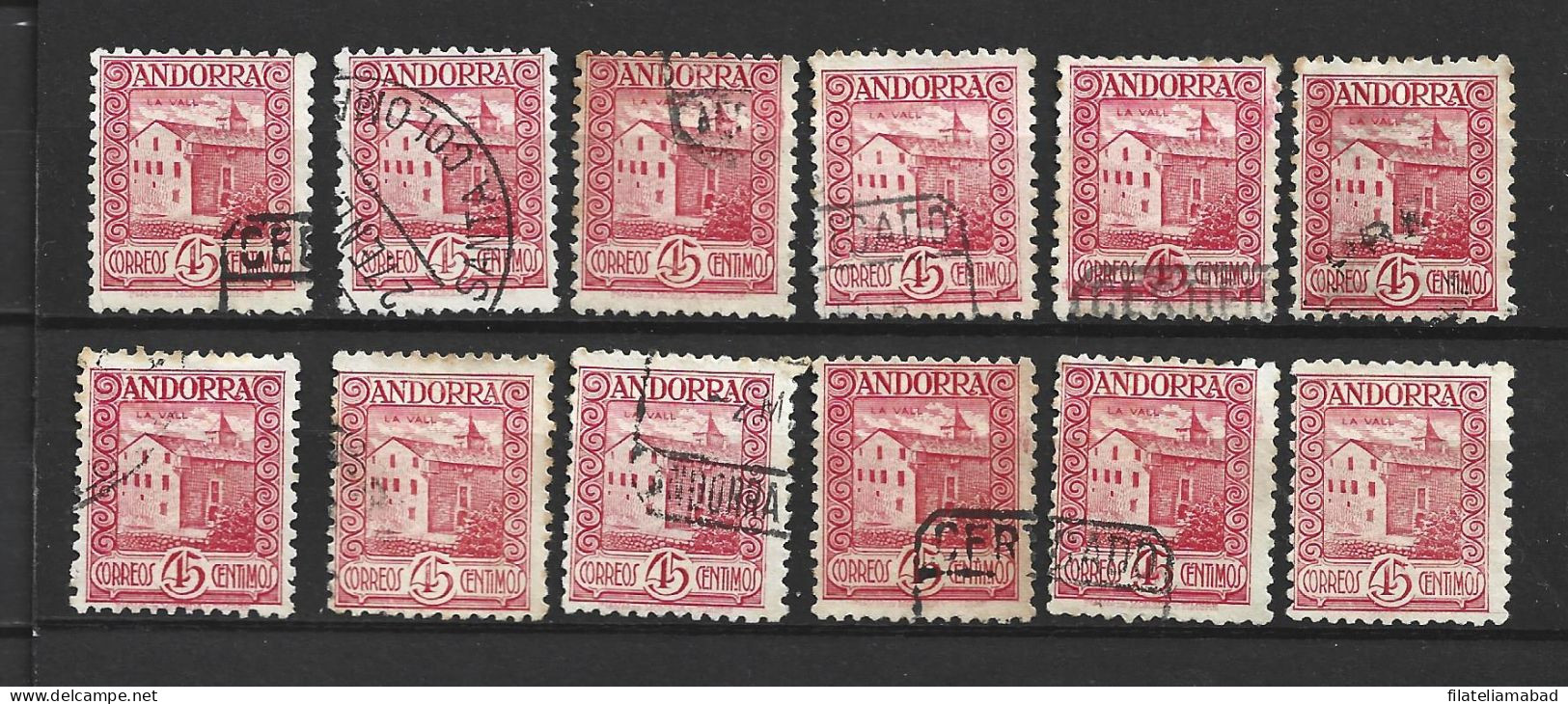 ANDORRA CORREO ESPAÑOL BONITO LOTE  DE 11 SELLOS USADOS + UNO NUEVO PERO SIN GOMA Nº 38 (S. 1 B.) - Used Stamps