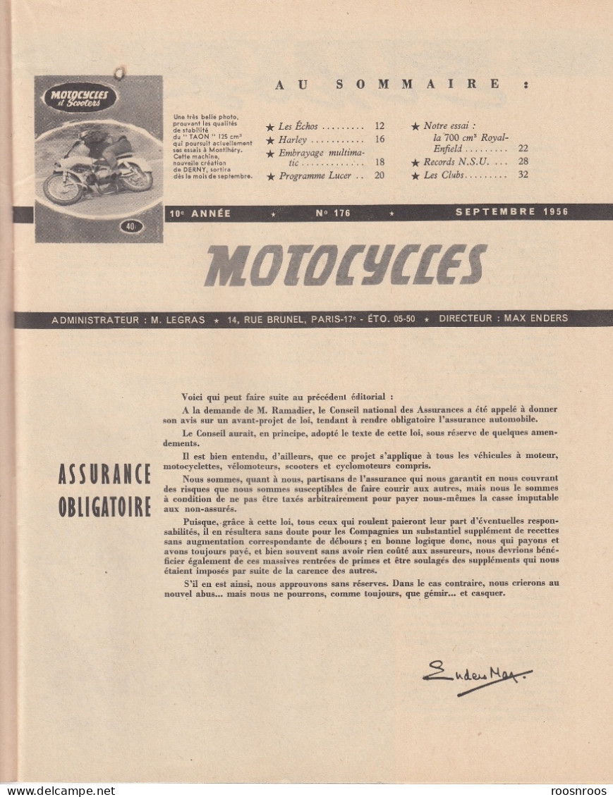 REVUE MOTOCYCLES ET SCOOTERS N°176 - 1956 -  MOTO 125 TAON - Moto