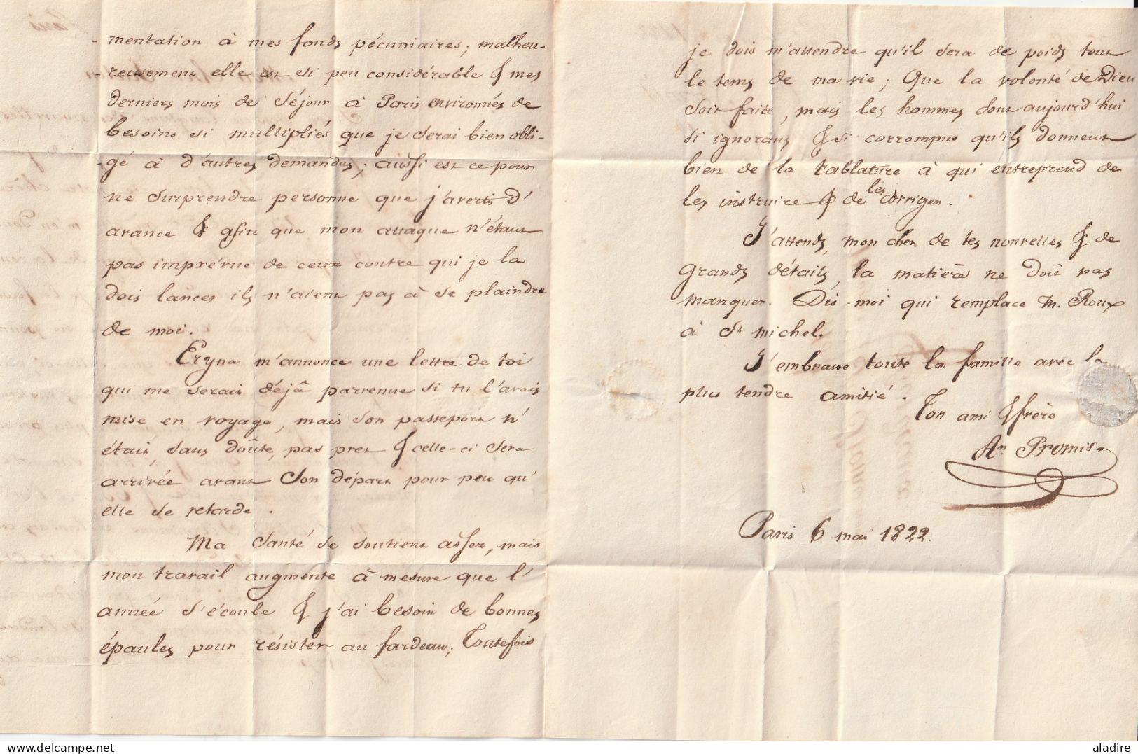 1822 - Lettre avec corresp amicale, pliée de 3 pages de Paris vers Bordeaux - taxe 8 - Chambre des Pairs