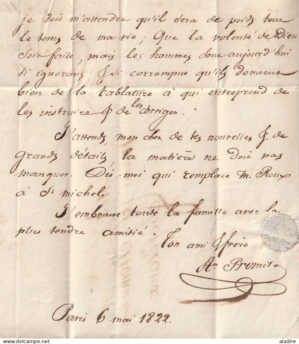 1822 - Lettre avec corresp amicale, pliée de 3 pages de Paris vers Bordeaux - taxe 8 - Chambre des Pairs