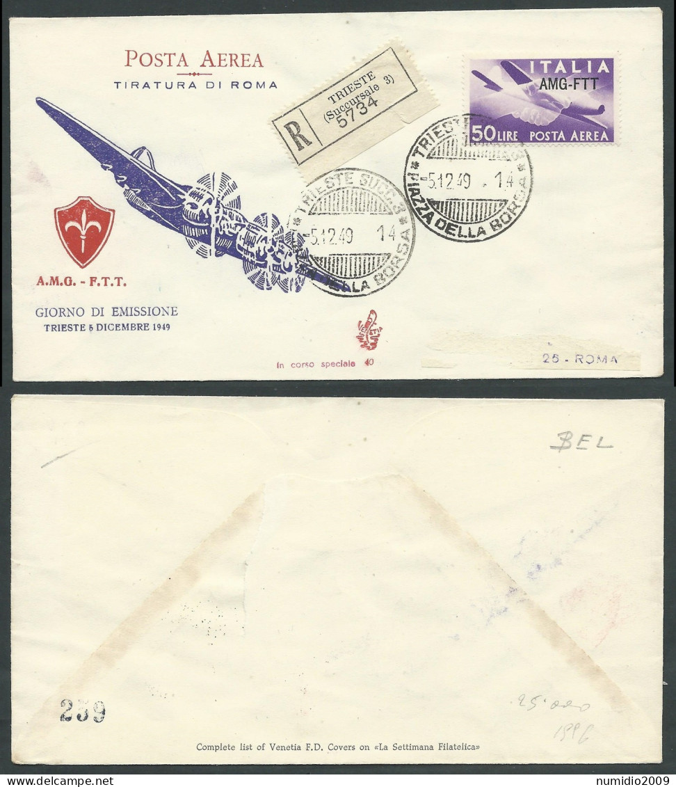 1949 TRIESTE A FDC VENETIA 40 POSTA AEREA 50 LIRE NO TIMBRO DI ARRIVO - BF - Marcofilie