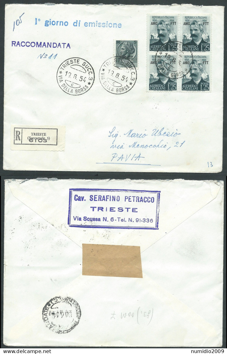 1954 TRIESTE A FDC CATALANI QUARTINA TIMBRO DI ARRIVO - BF - Marcofilie