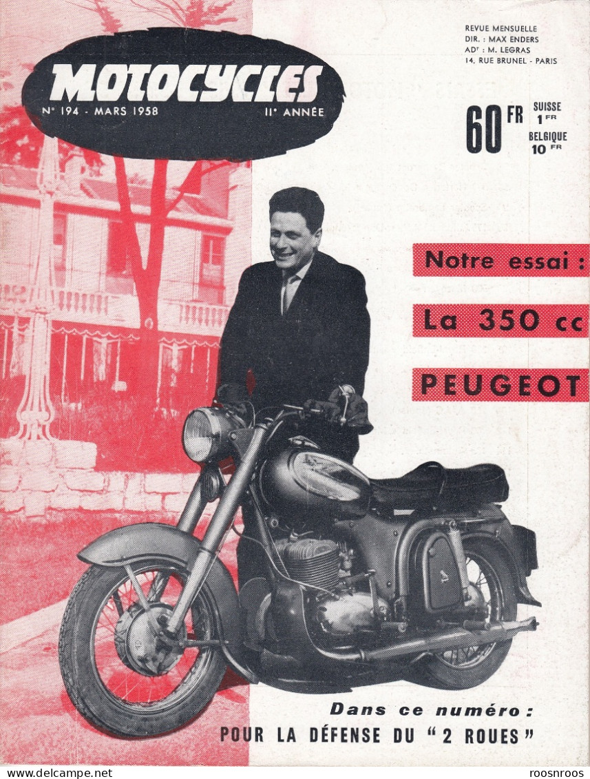 REVUE MOTOCYCLES  N°194 - 1958 -  MOTO 350 PEUGEOT - Motorrad