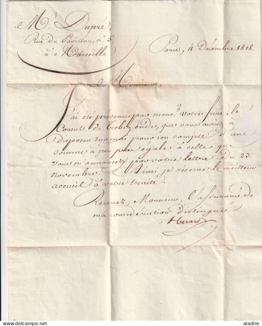 1818 - Lettre Pliée Avec Correspondance De Paris Vers Marseille - Taxe 9 - Consul De Trébizonde - 1801-1848: Voorlopers XIX