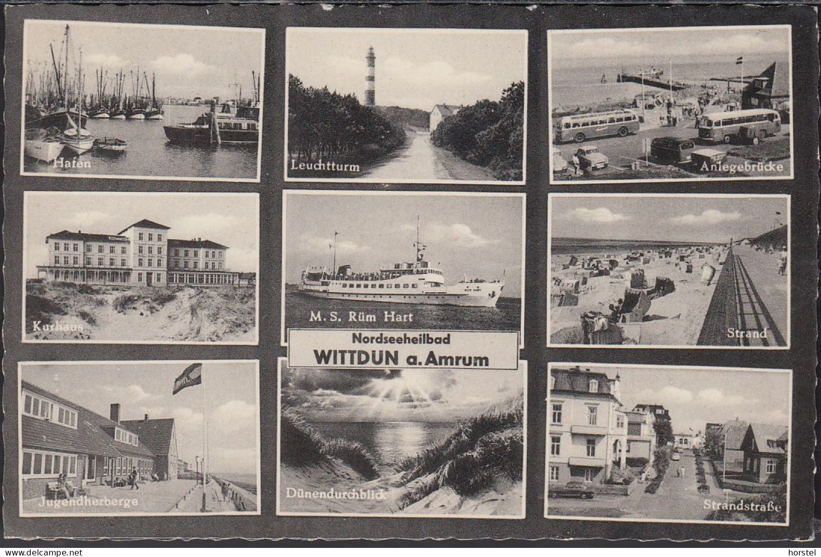 D-25946 Wittdün - Amrum - Alte Ansichten - Hafen - Anlegebrücke Mit Bus - Kurhaus - Fähre M.S. Rüm Hart - Föhr