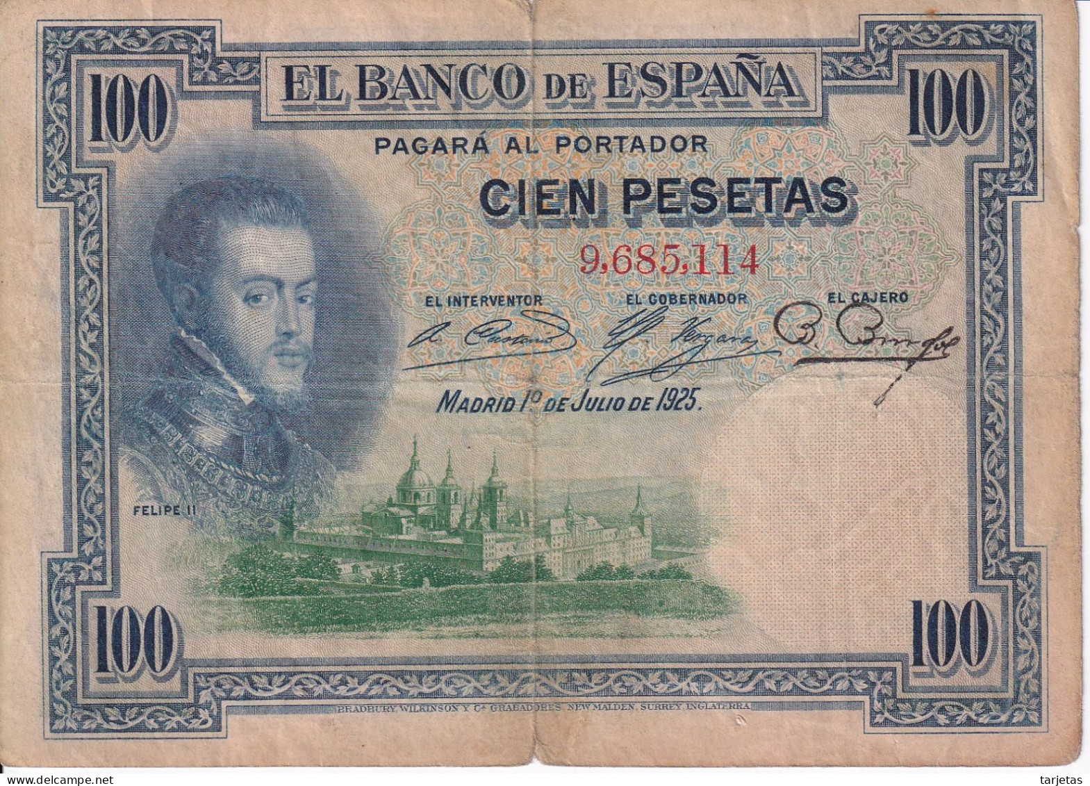 BILLETE DE ESPAÑA DE 100 PTAS DEL AÑO 1925 SIN SERIE  (BANKNOTE) - 100 Peseten