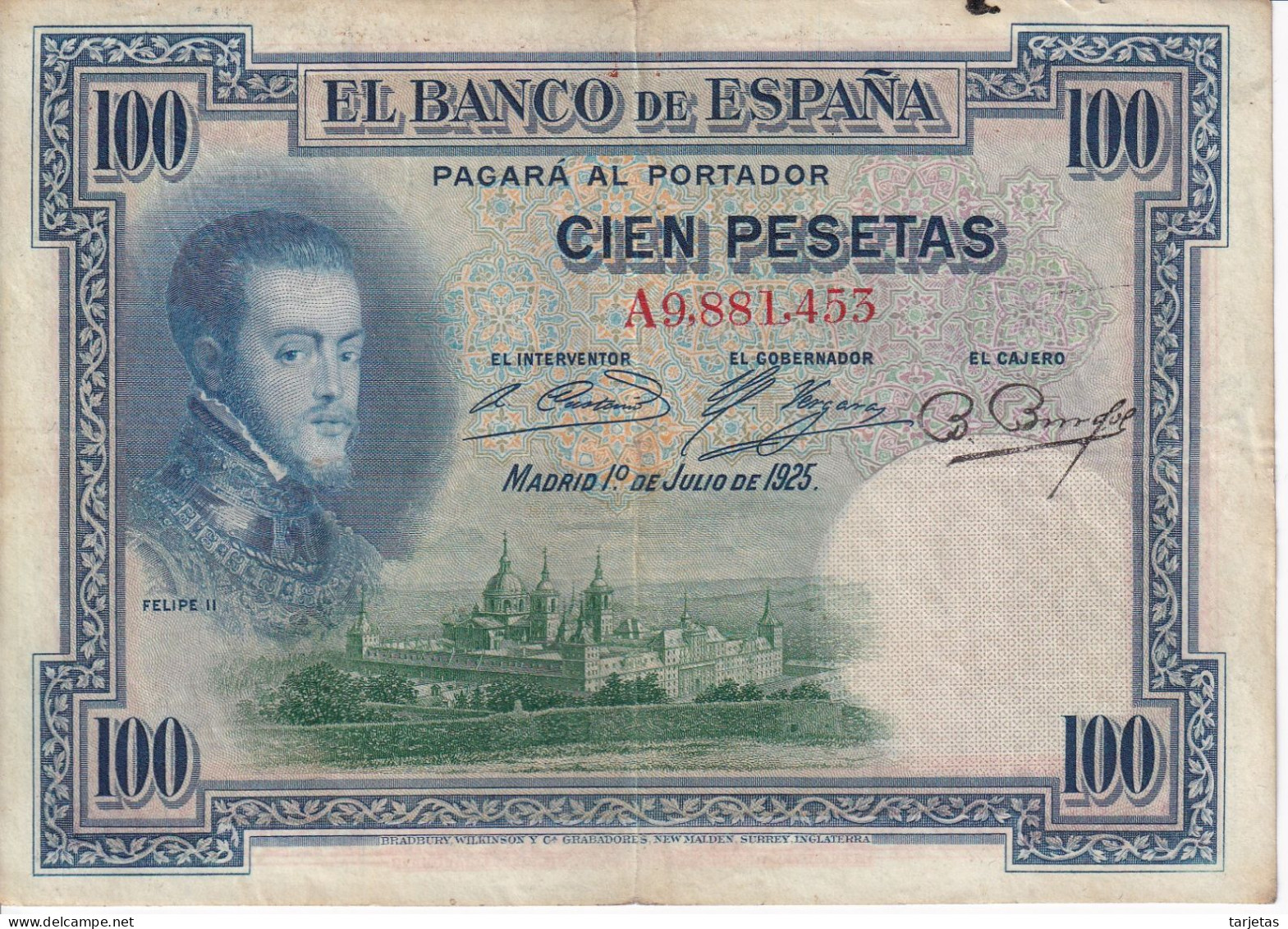 BILLETE DE ESPAÑA DE 100 PTAS DEL AÑO 1925 CON SELLO SECO DE LA REPUBLICA ESPAÑOLA (BANKNOTE) - 100 Pesetas