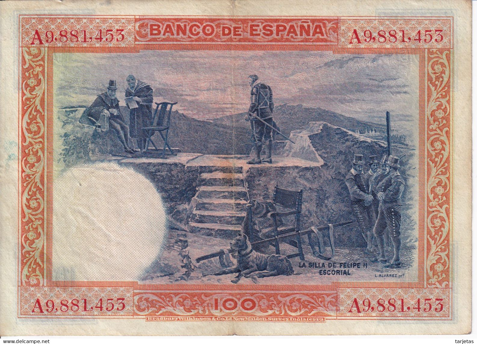 BILLETE DE ESPAÑA DE 100 PTAS DEL AÑO 1925 CON SELLO SECO DE LA REPUBLICA ESPAÑOLA (BANKNOTE) - 100 Pesetas