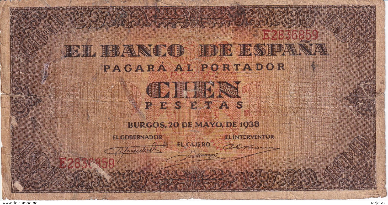 BILLETE DE ESPAÑA DE 100 PTAS 20/05/1938 SERIE E (BANK NOTE) - 100 Peseten
