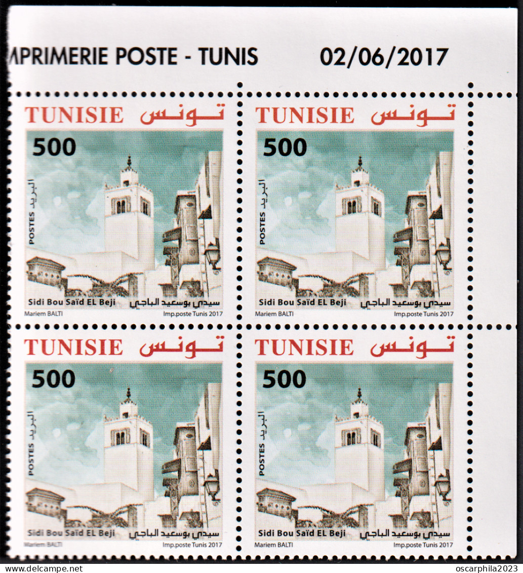 2017 - Tunisie - Mosquée De Tunisie : Chenini & Sidi Boussaid, 2 Bloc De 4 Coin Daté- Série Complète 8V- MNH*** - Moschee E Sinagoghe
