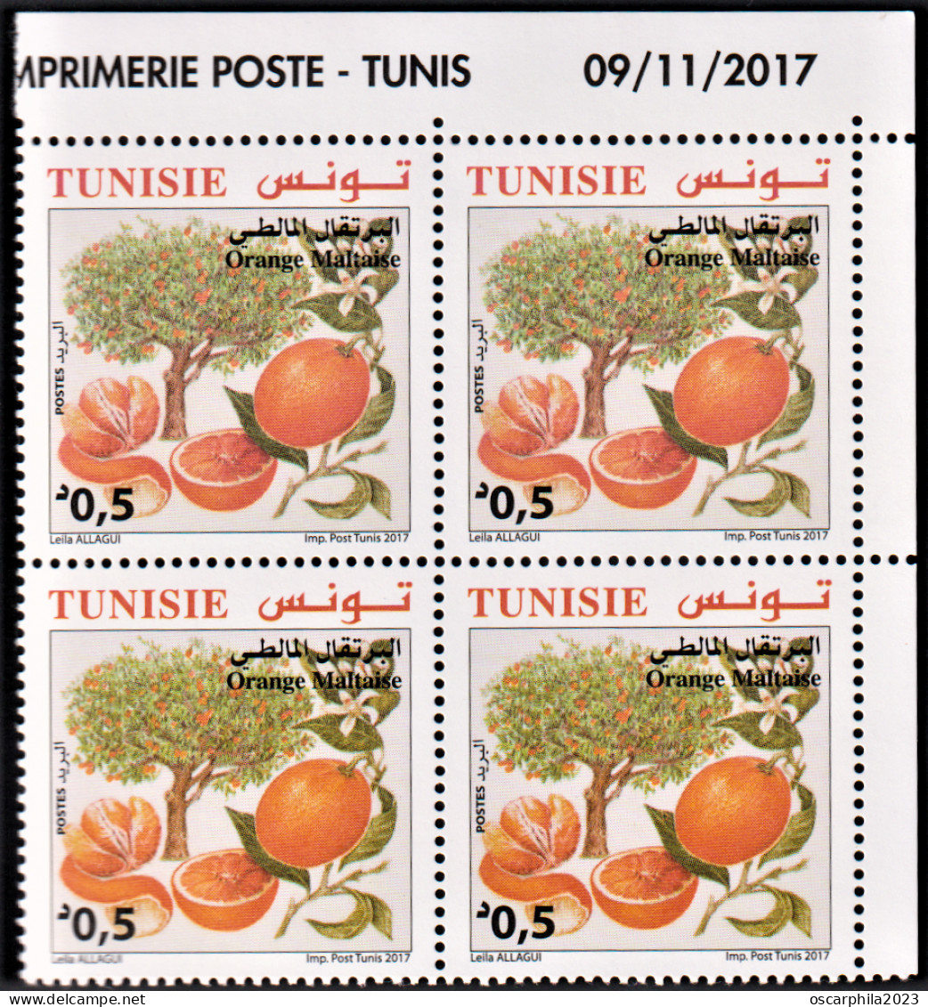 2017 - Tunisie -Orange Maltaise & Citron Eureka  Bloc De 4 Coin Daté- 8V- MNH*** - Agriculture