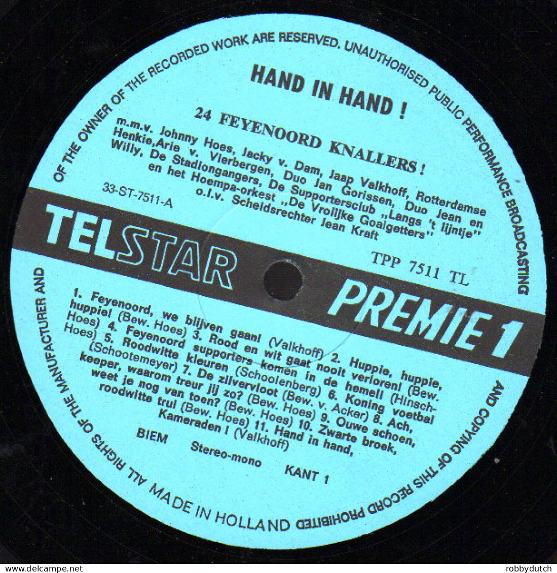 * LP *  HAND IN HAND (24 FEYENOORD KNALLERS) (Holland 1970) - Habillement, Souvenirs & Autres