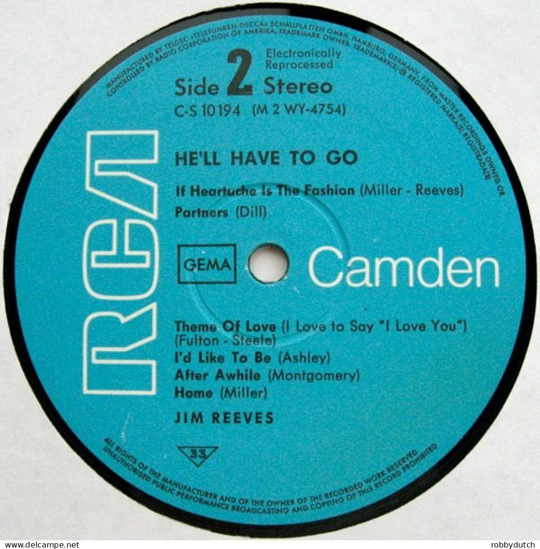 * LP *  JIM REEVES - HE'LL HAVE TO GO (Germany 1962) - Country Y Folk