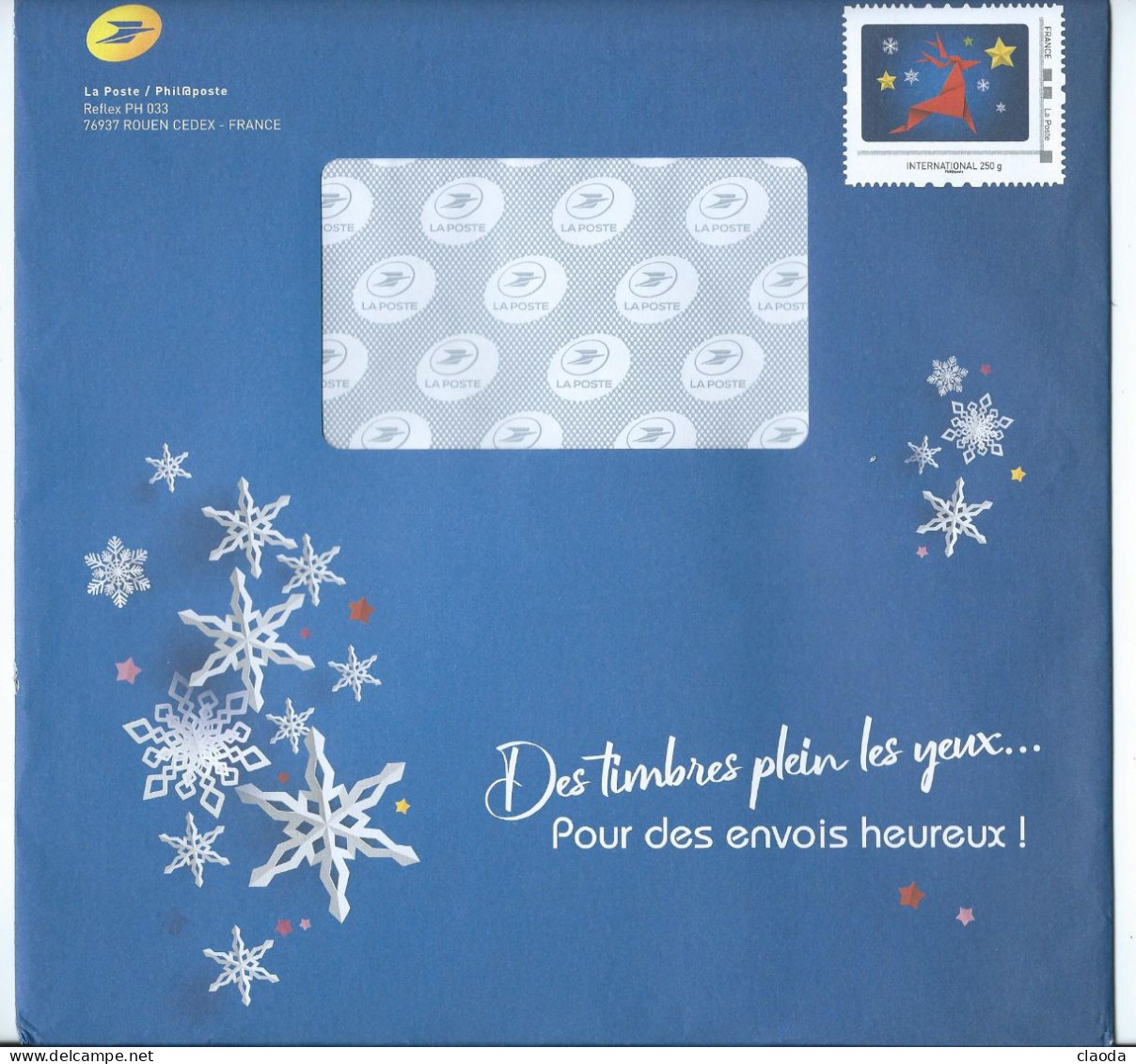 17990 - PAP TSC La Poste Phil@poste  - NOËL 2019 - DES TIMBRES PLEINS LES YEUX - International  250 Grs - Cerf- Etoiles - Prêts-à-poster:Stamped On Demand & Semi-official Overprinting (1995-...)