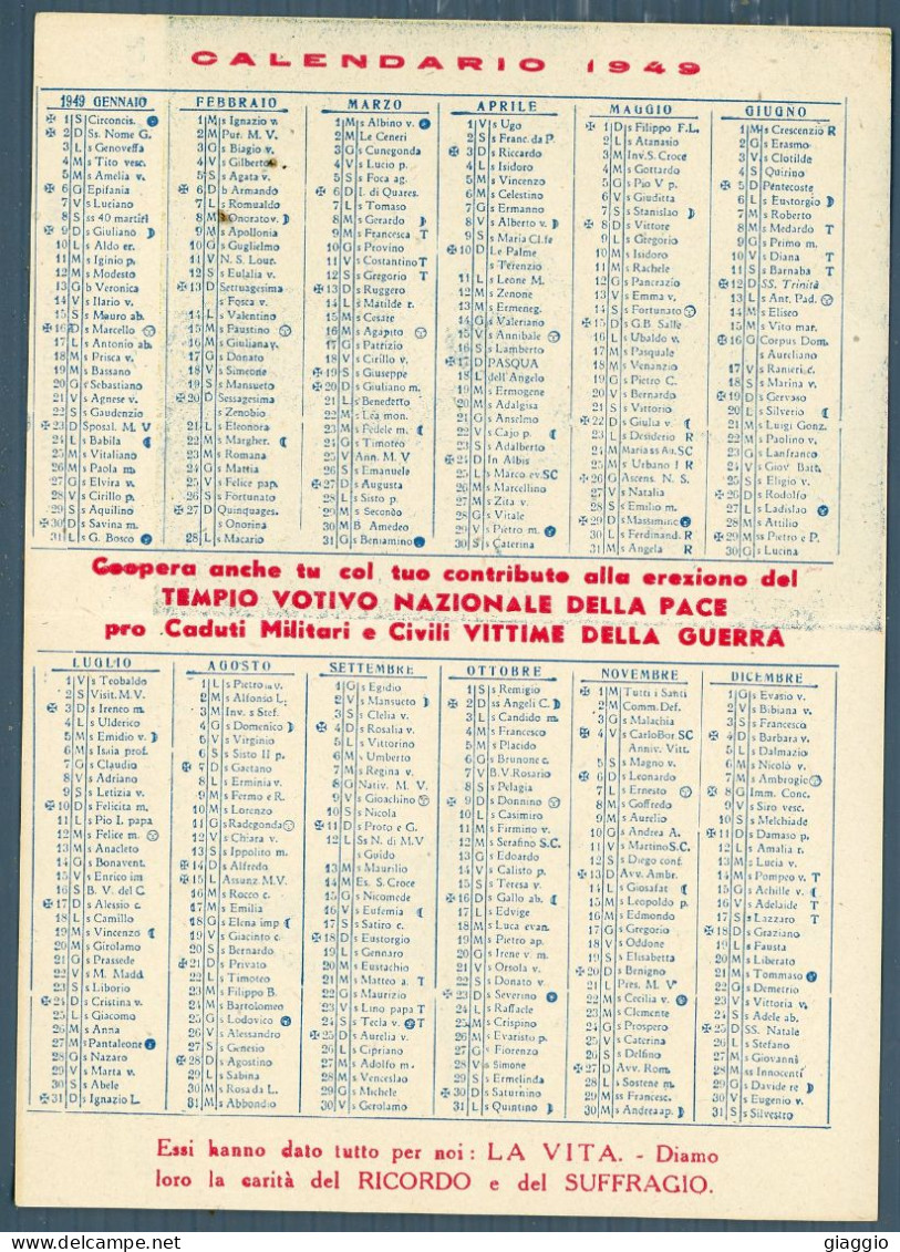 °°° Calendario - Tempio Votivo 1949 °°° - Petit Format : 1921-40