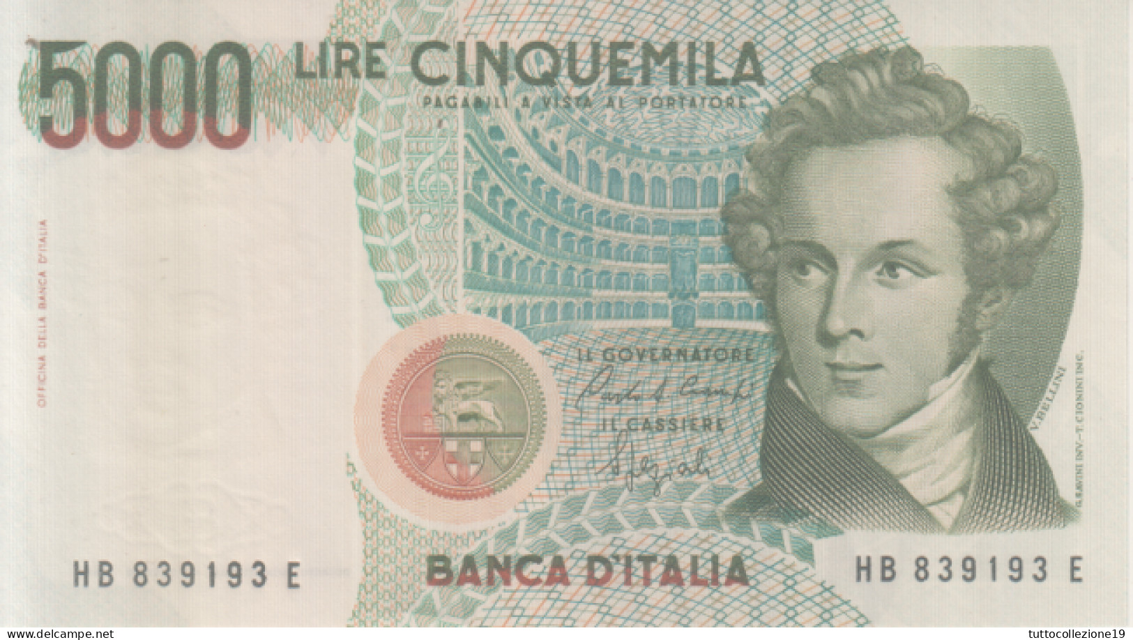 BANCONOTA L.5.000 VINCENZO BELLINI - FDS - - 5.000 Lire