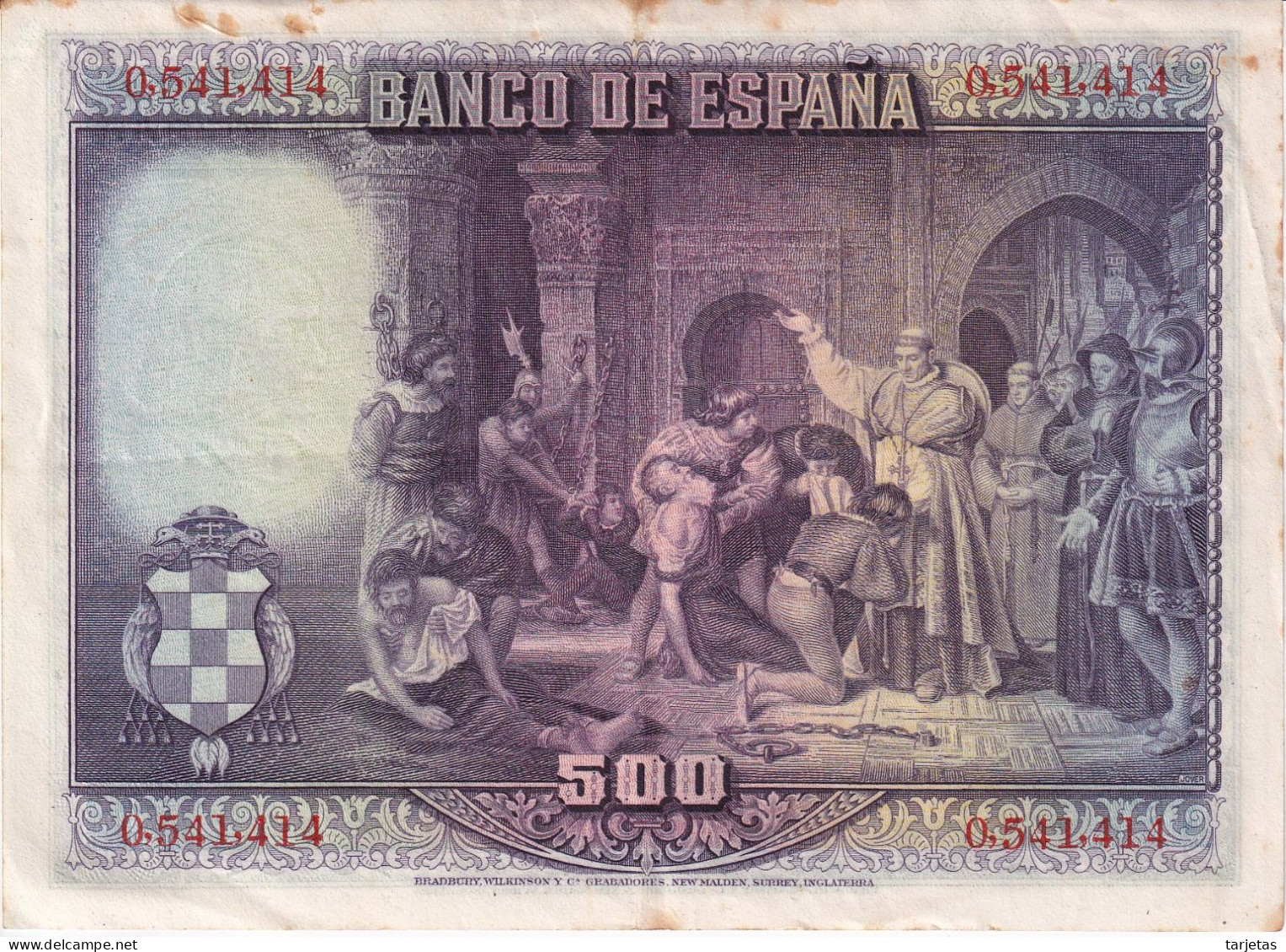 BILLETE DE ESPAÑA DE 500 PTAS DEL AÑO 1928 SIN SERIE -CARDENAL CISNEROS - 500 Peseten