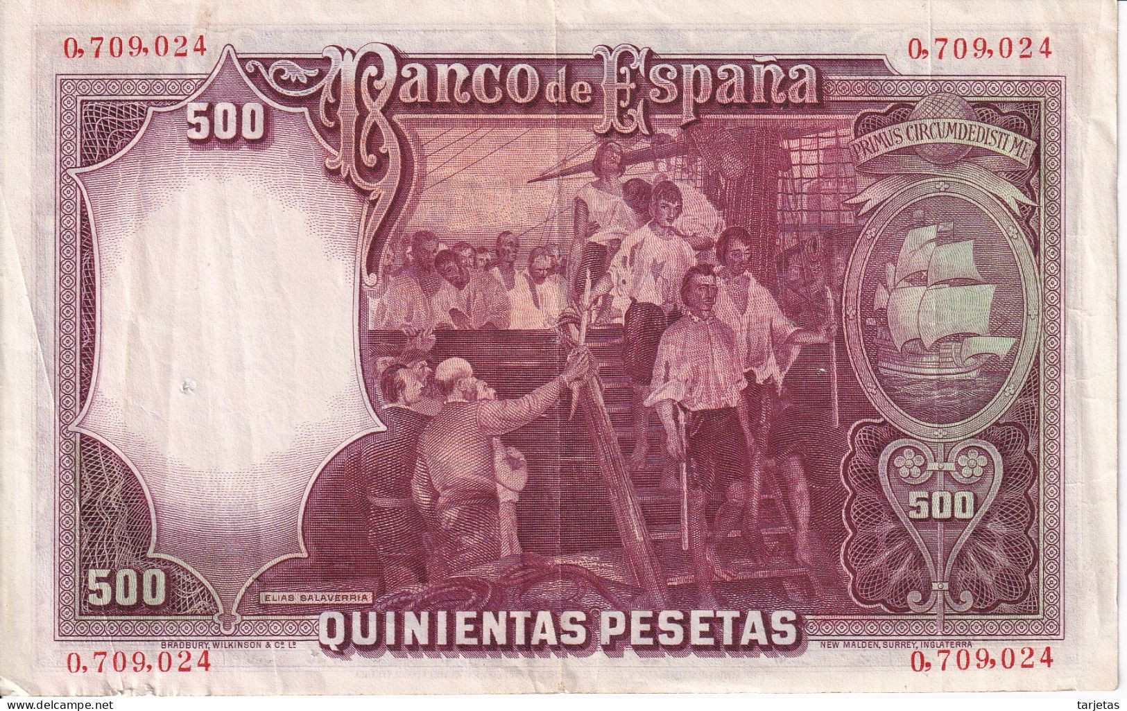 BILLETE DE ESPAÑA DE 500 PTAS DEL AÑO 1931 DE ELCANO (BANKNOTE) - 500 Pesetas