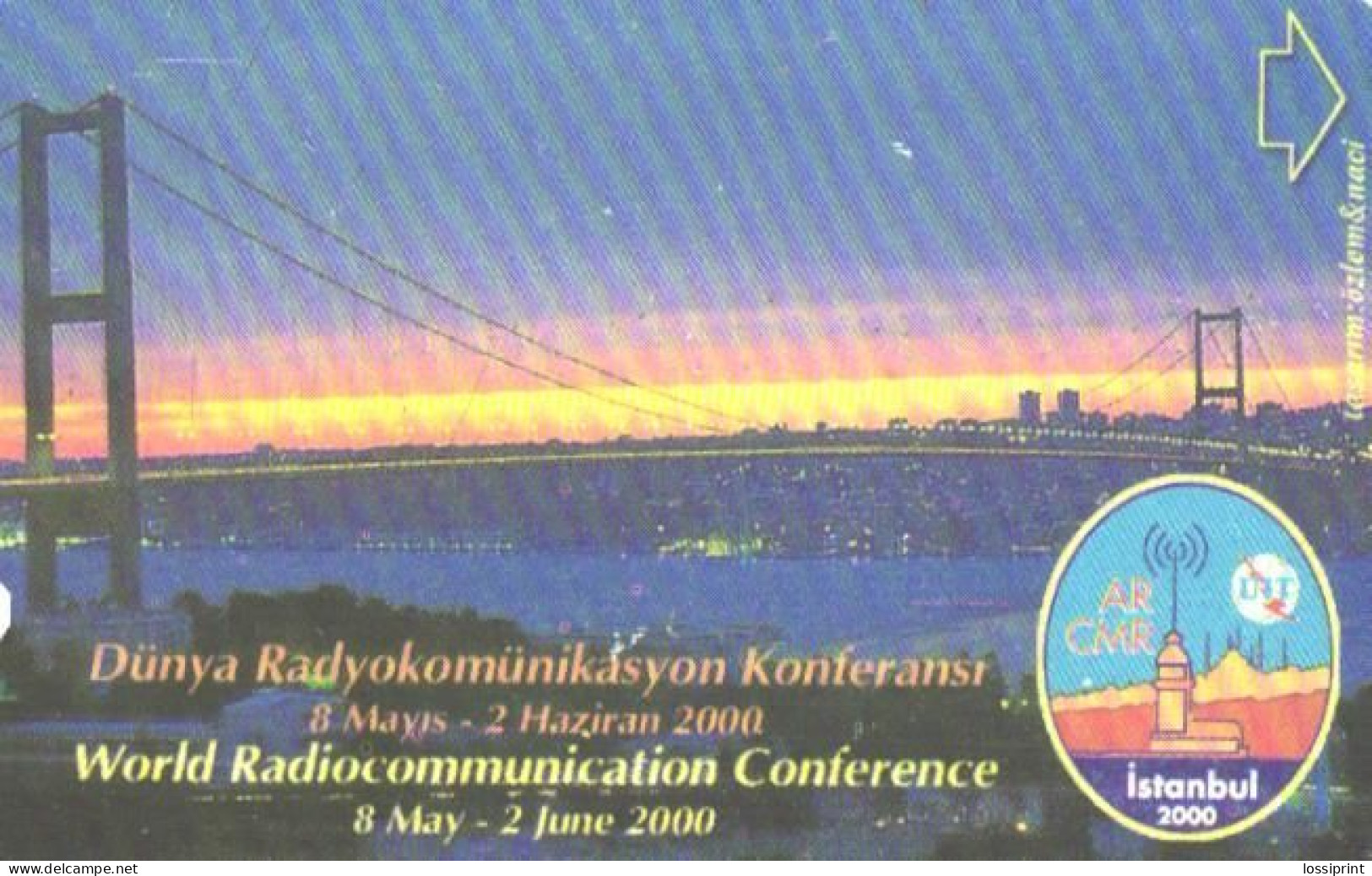 Turkey:Used Phonecard, Türk Telekom, 30 Units, Bridge, World Radiocommunication Conference, 2000 - Türkei