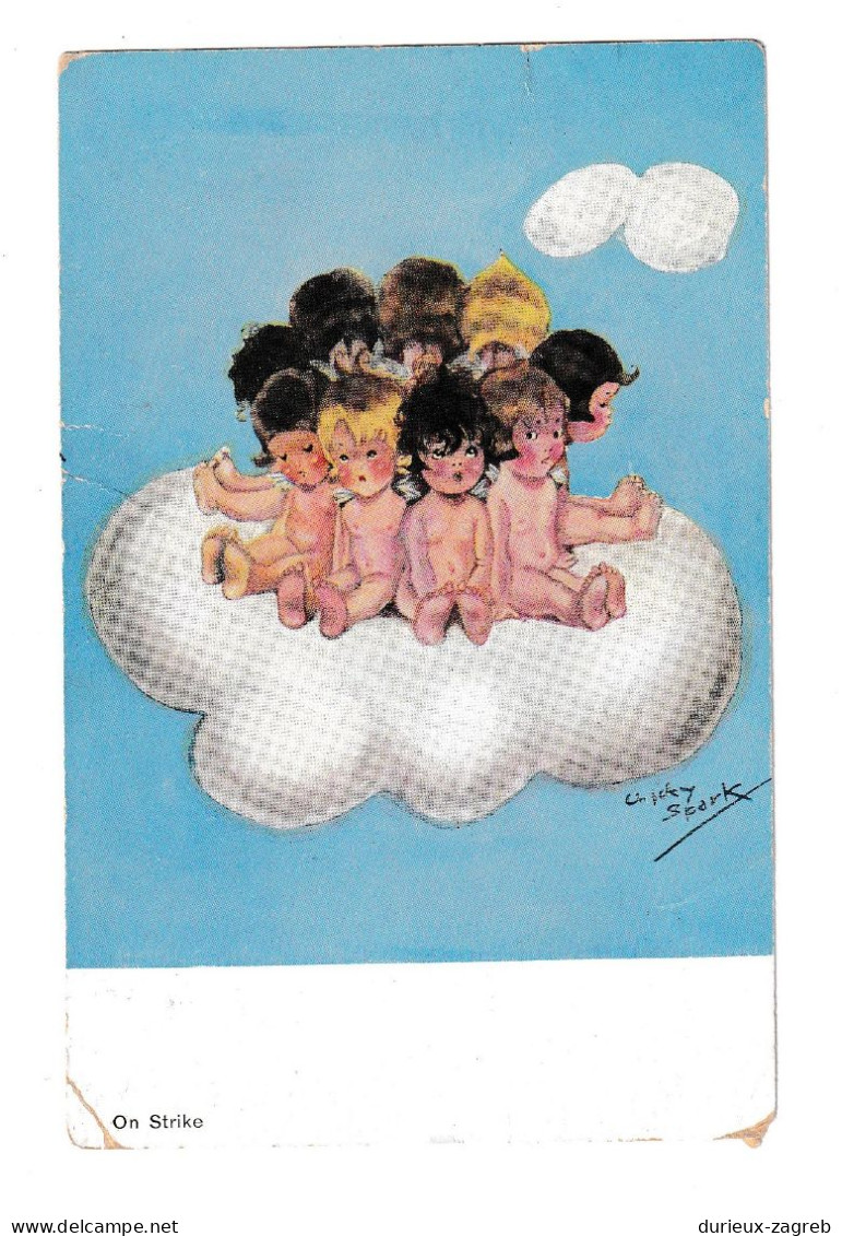 Chicky Spark: Children On Cloud Old Postcard (On Strike) Posted 1933 Zagreb To Kaštel Starib230410 - Spark, Chicky