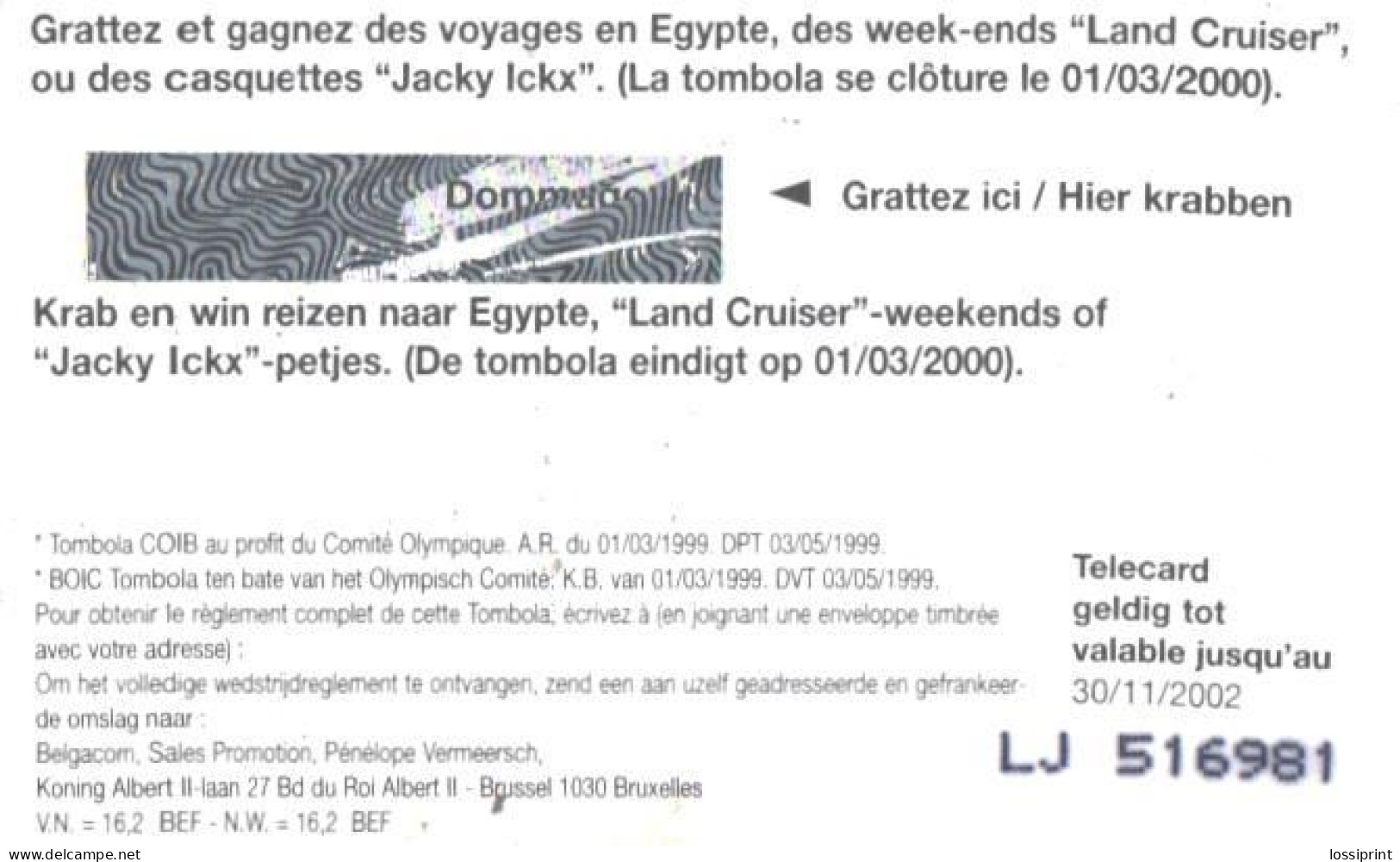 Belgium:Used Phonecard, Belgacom, 200 BEF, Car, Dakar Rally, Toyota, 2002 - Con Chip