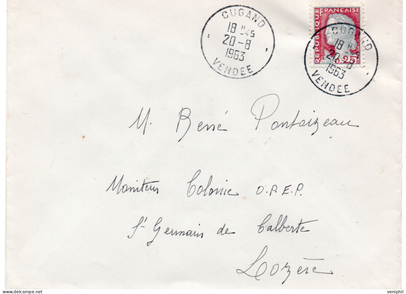 LETTRE ENTETE  " -AFFRANCHIE N° 1263 -OBLITERATION  CAD CUGAND - VENDEE  1963 - Mechanical Postmarks (Other)