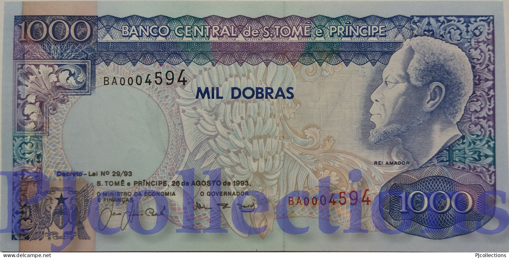 S. THOMAS E PRINCE 1000 DOBRAS 1993 PICK 64 UNC LOW SERIAL NUMBER "BA00045**" - San Tomé Y Príncipe