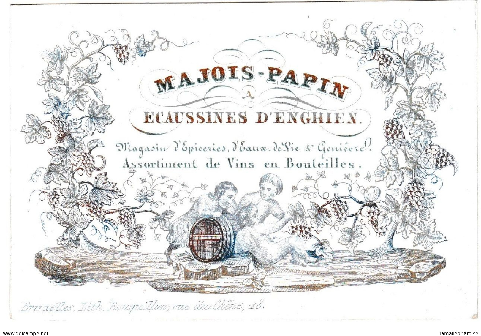 Belgique, "Carte Porcelaine" Porseleinkaart, 105x70mm, Majois - Papin, Epiceries, Eaux De Vie à Ecaussines D'Enghien - Porzellan