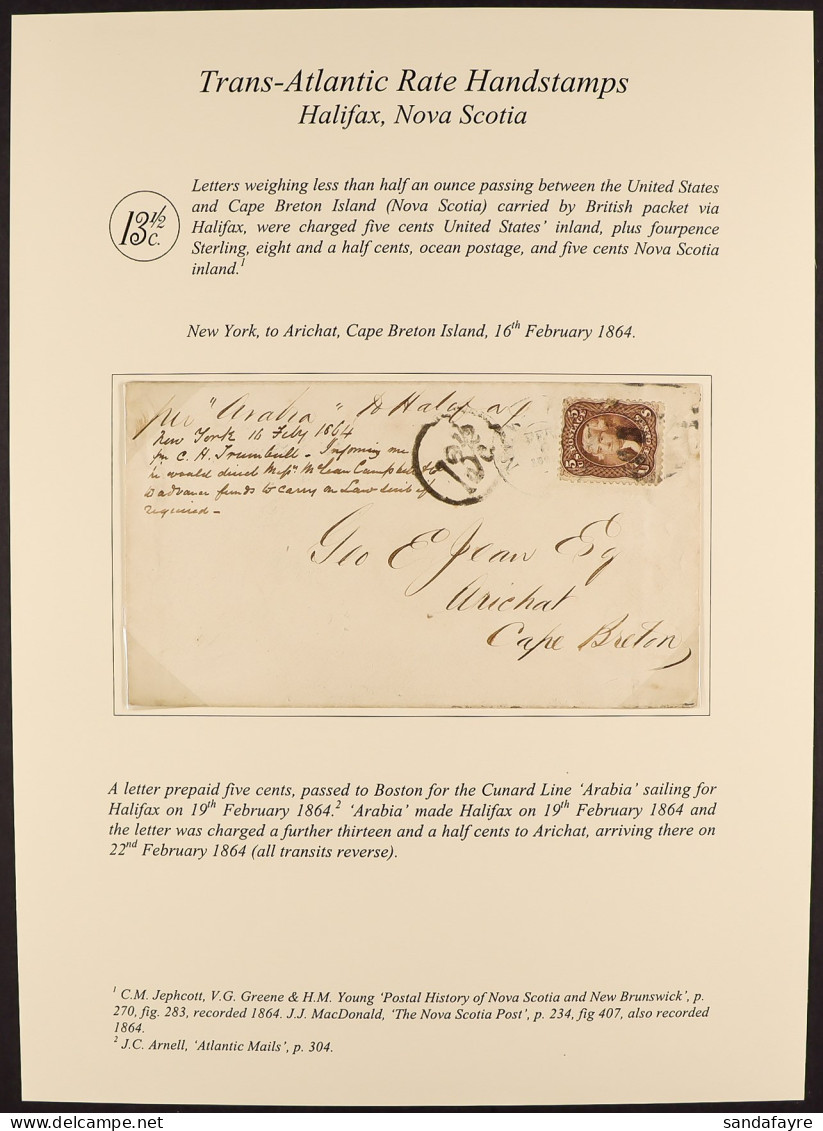 TRANS-ATLANTIC MAIL 1864 (16th February) The Envelope Of A Letter Passed To Boston Paid Five Cents Carried By Cunard Lin - Other & Unclassified