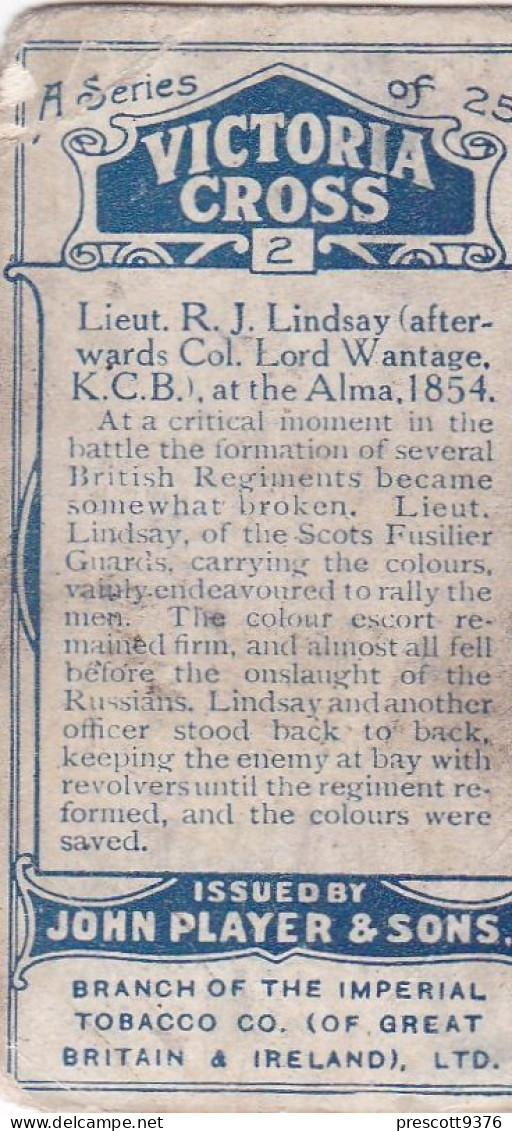 Victoria Cross 1914 -Players Cigarette Card - Military -  2 Lt Lindsay, Scots Fusiliers, Alma, Crimea 1854 - Player's