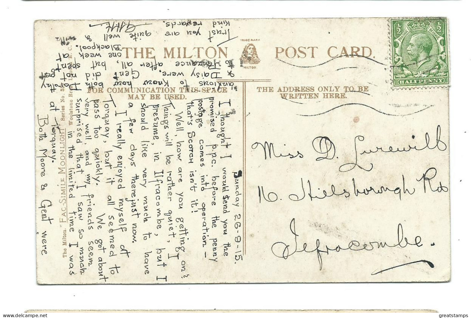 Yorkshire   Postcard City Walls York  Milton Card   Fac-simile  Moonlight Posted 1915 - York