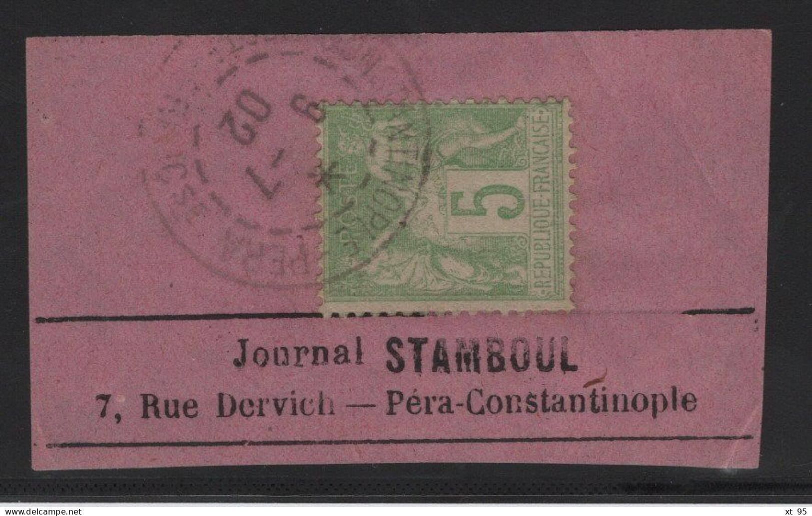 Type Sage Sur Fragment Obliteration Constantinople Pera - 1902 - Journal Stamboul - Gebruikt
