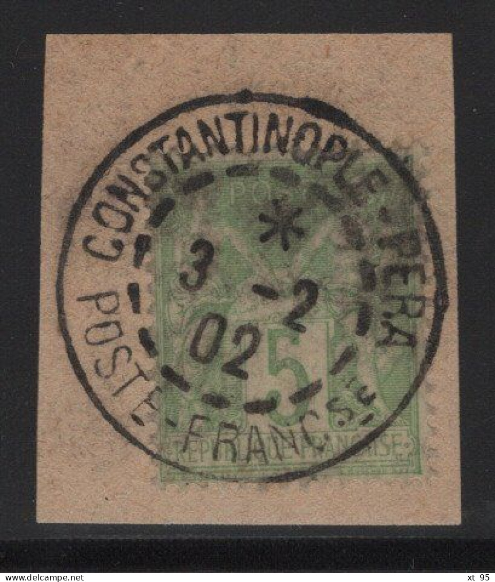 Type Sage Sur Fragment Obliteration Constantinople Pera - 10-2-1902 - Premiere Date Connue Du Bureau - Gebruikt