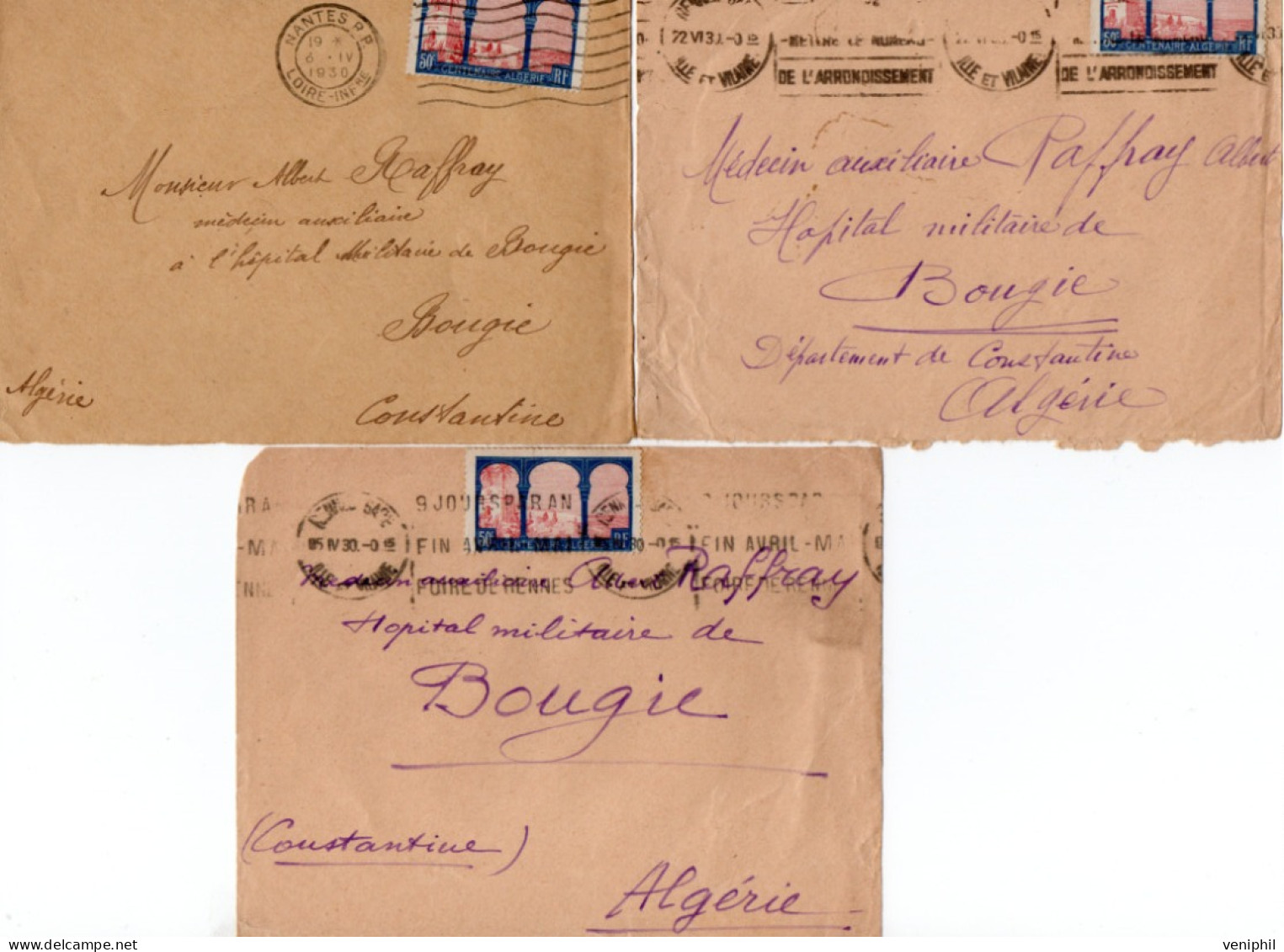 3 DEVANTS DE LETTRES AFFRANCHIES N° 263 -CENTENAIRE DE L'ALGERIE FRANCAISE -ANNEE 1930 - Maschinenstempel (Sonstige)