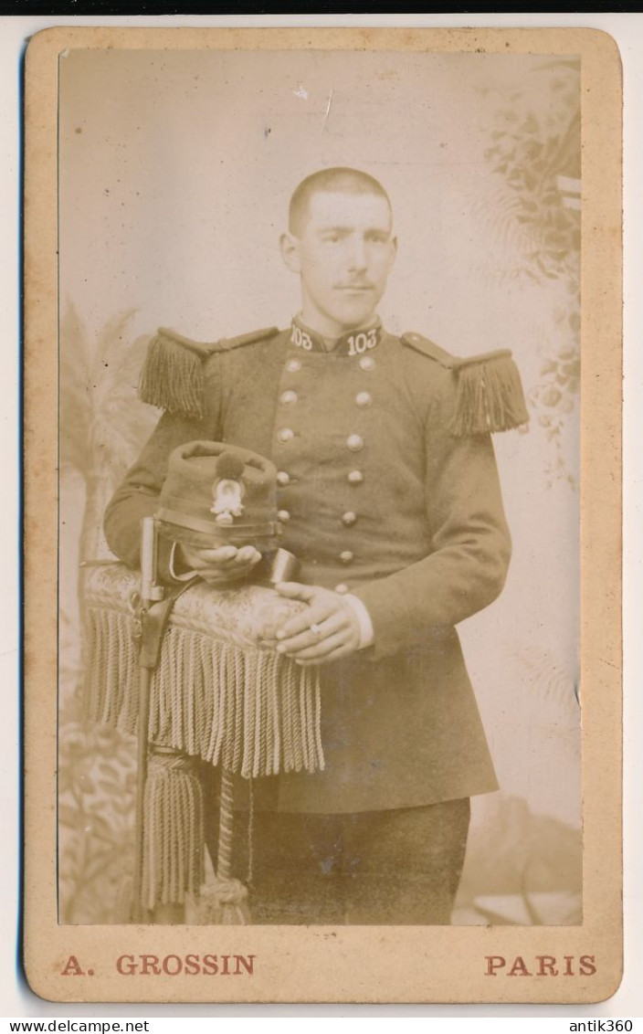 Photographie Ancienne CDV Portrait D'un Militaire Du 103e Régiment Photographe A. GROSSIN à Paris - Personas Anónimos