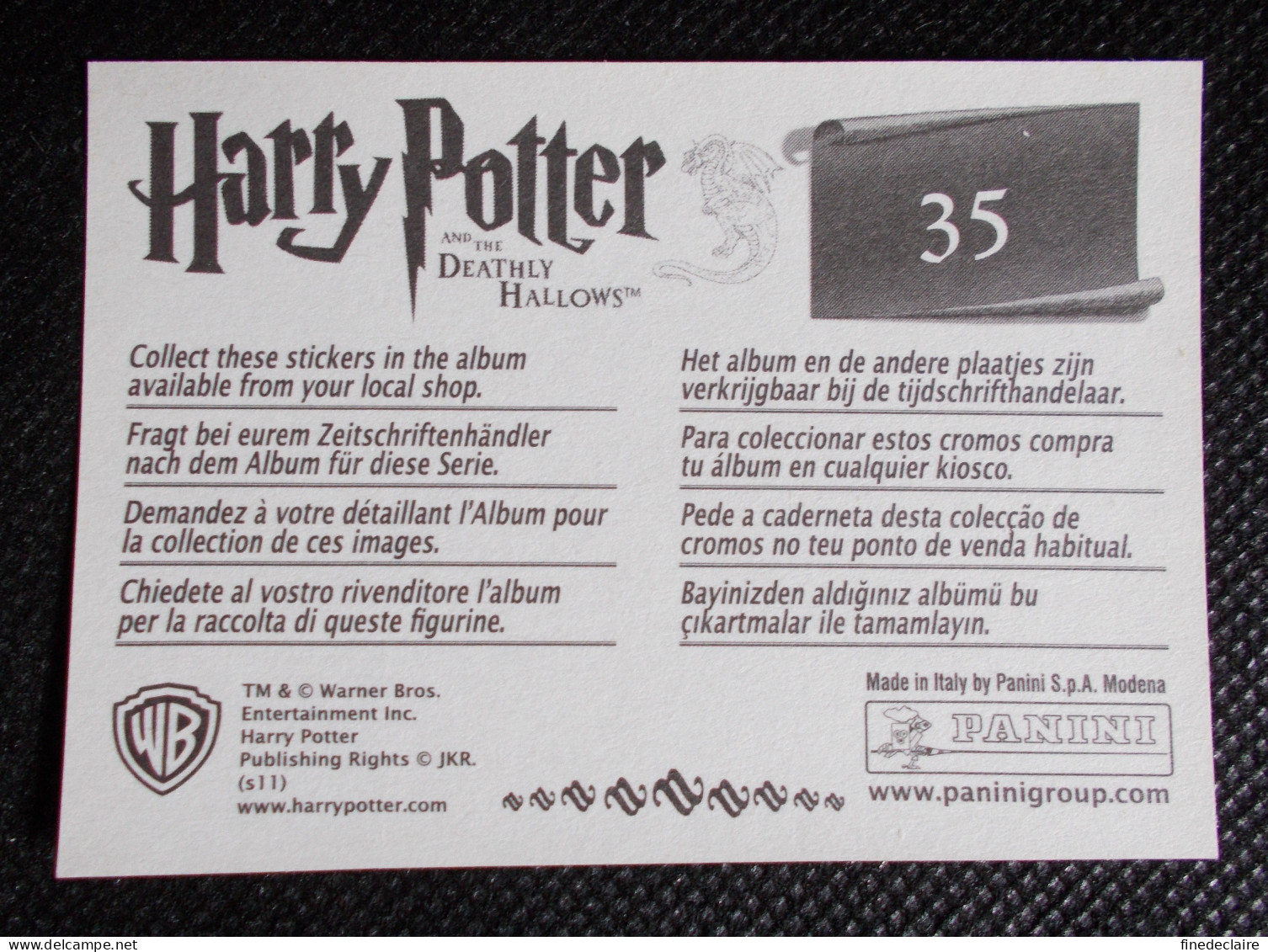 Vignette Autocollante Panini - Harry Potter Et Les Reliques De La Mort - And The Deathly Hallows - N° 35 - Edizione Inglese