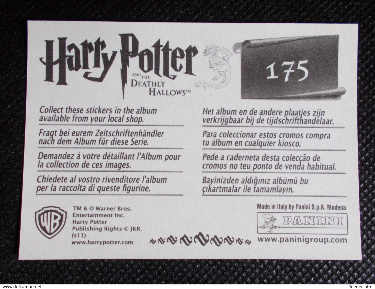 Vignette Autocollante Panini - Harry Potter Et Les Reliques De La Mort - And The Deathly Hallows - N° 175 - Edizione Inglese