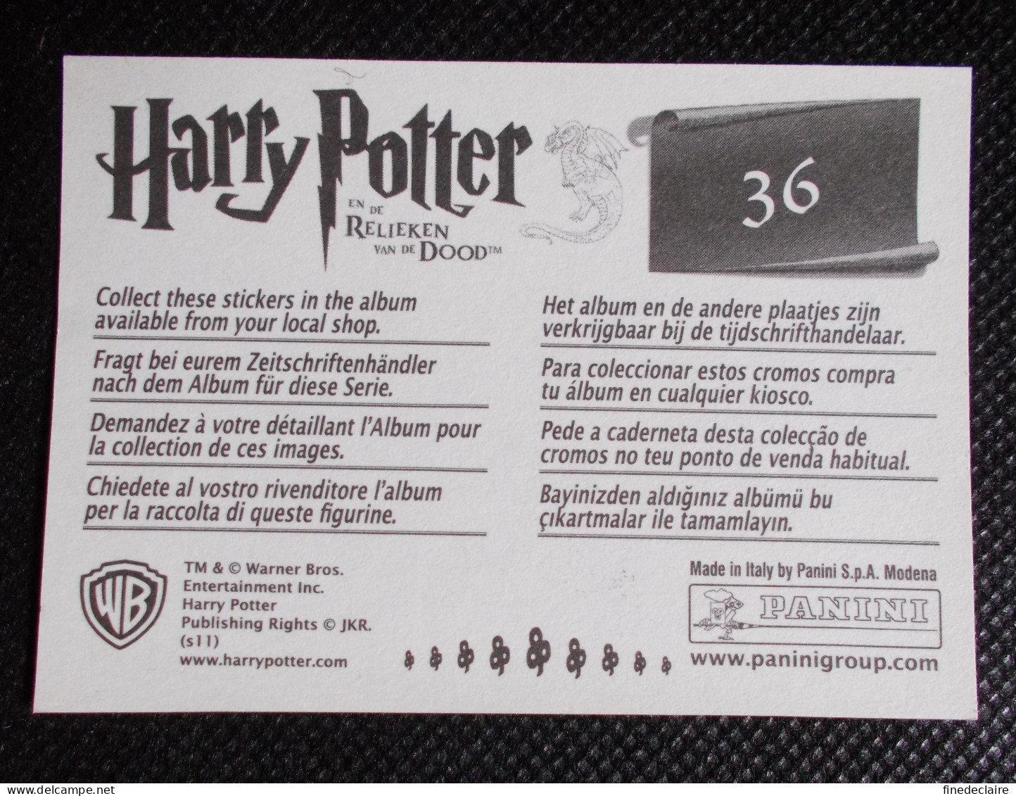 Vignette Autocollante Panini - Harry Potter Et Les Reliques De La Mort - En De Relieken Van De Dood - N° 36 - Edición  Holandesa