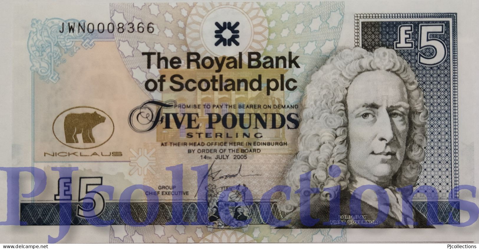 SCOTLAND 5 POUNDS 2005 PICK 365 UNC LOW SERIAL NUMBER "JWN00083**" - 5 Pond