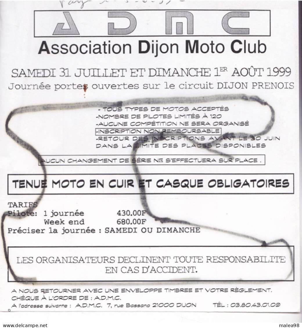 MOTOS,,, ASSOCIATION  DIJON  MOTO CLUB     1999 JOURNEES PORTES OUVERTES SUR CIRCUIT  GIJON PRENOIS - Moto