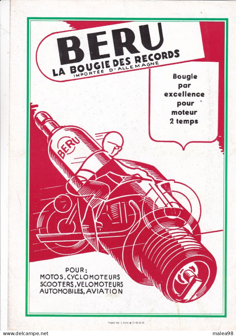 BERU ,,,,LA BOUGIE DES  RECORDS IMPORTEE D'ALLEMAGNE  POUR MOTEUR  EN 1958 A LA COTE _ 2 TEMPS - Moto