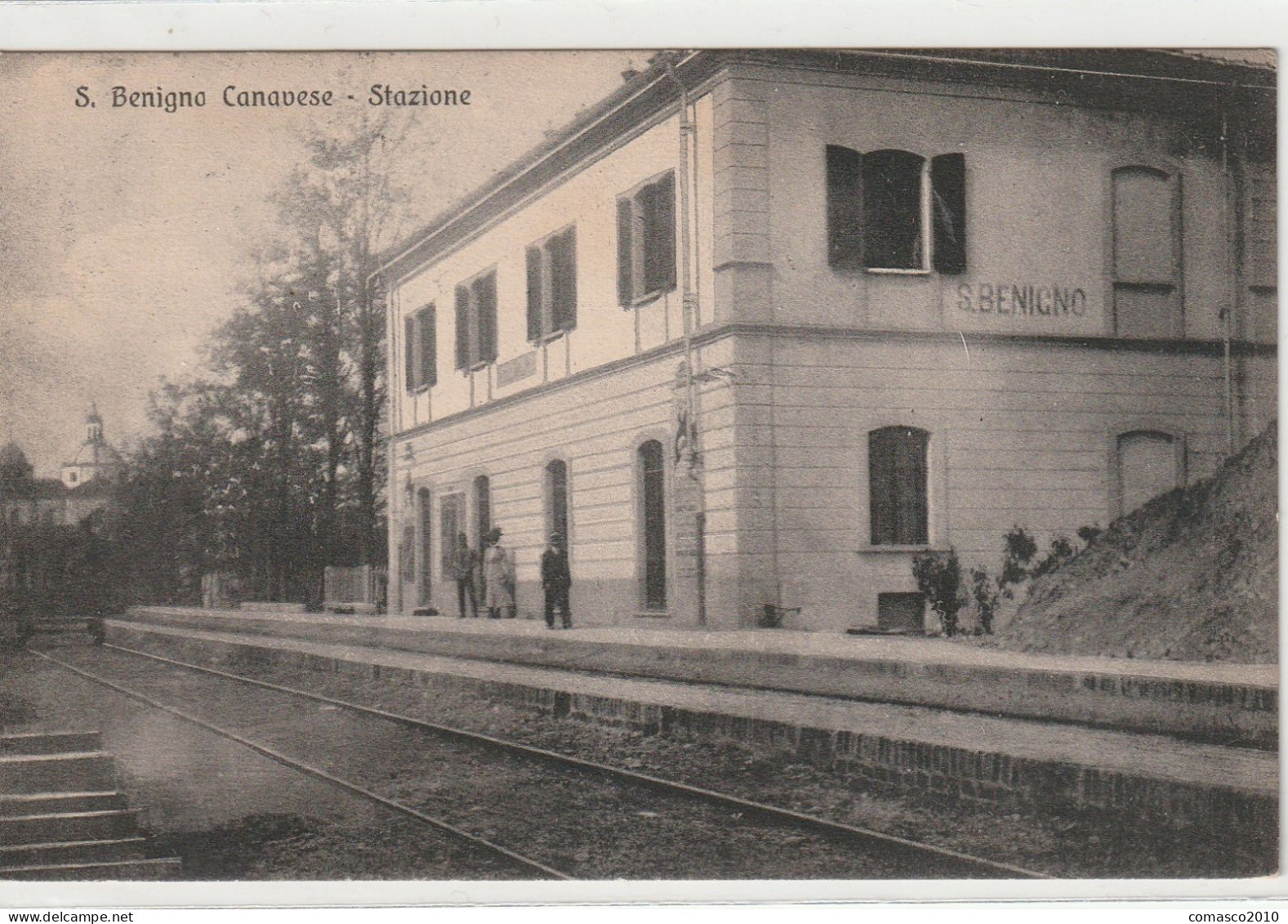 CARTOLINA DI SAN BENIGNO CANAVESE STAZIONE ANIMATA VIAGGIATA NEL 1917 - Transports