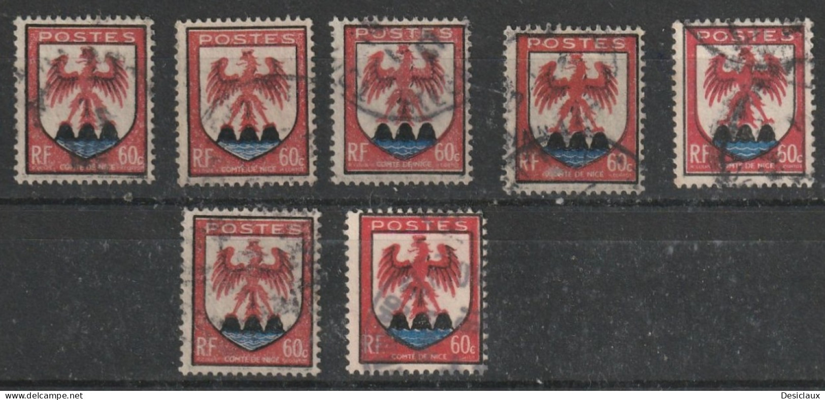 FRANCE. Début D'étude De Variétés Sur Le N° 758 Comté Nice (décalage Rouge, écusson à Droite, En Haut..). Voir Les Scans - Used Stamps