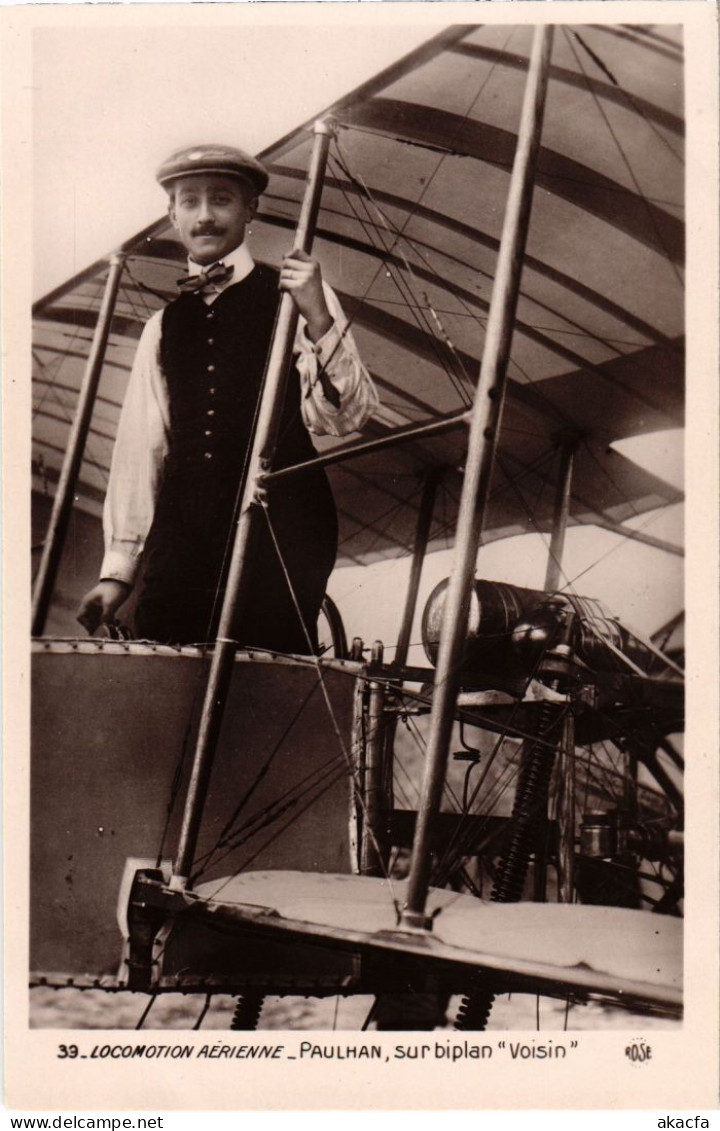 PC PILOTE AVIATEUR PAULHAN SUR BIPLAN VOISIN AVIATION (a34362) - Aviateurs